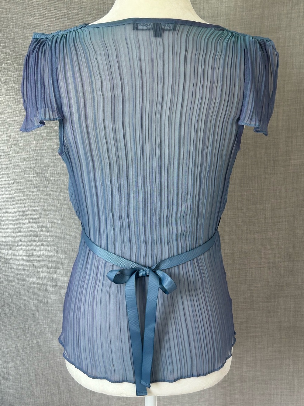 Betsey Johnson NY Vintage 90s Y2k Slate Blue Lavender Pleated Blouse Top - Picture 11 of 16